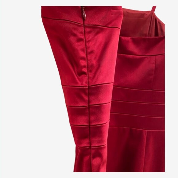 Theory Red Satin Cocktail Dress Spaghetti Strap Knee Length Dress Size 0 Elegant - Picture 6 of 13